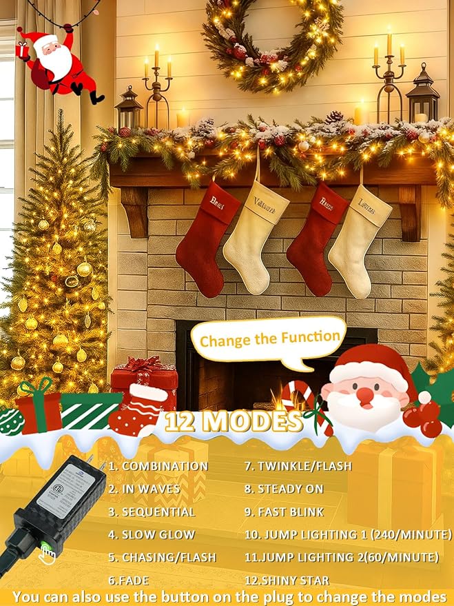 Voice Controlled Smart Christmas Lights Outdoor, 274ft 800 LED Twinkle String Lights with 7 Voice Commands, 12 Modes & Timer, Waterproof Christmas Tree Lights for Party Garden (Warm White)