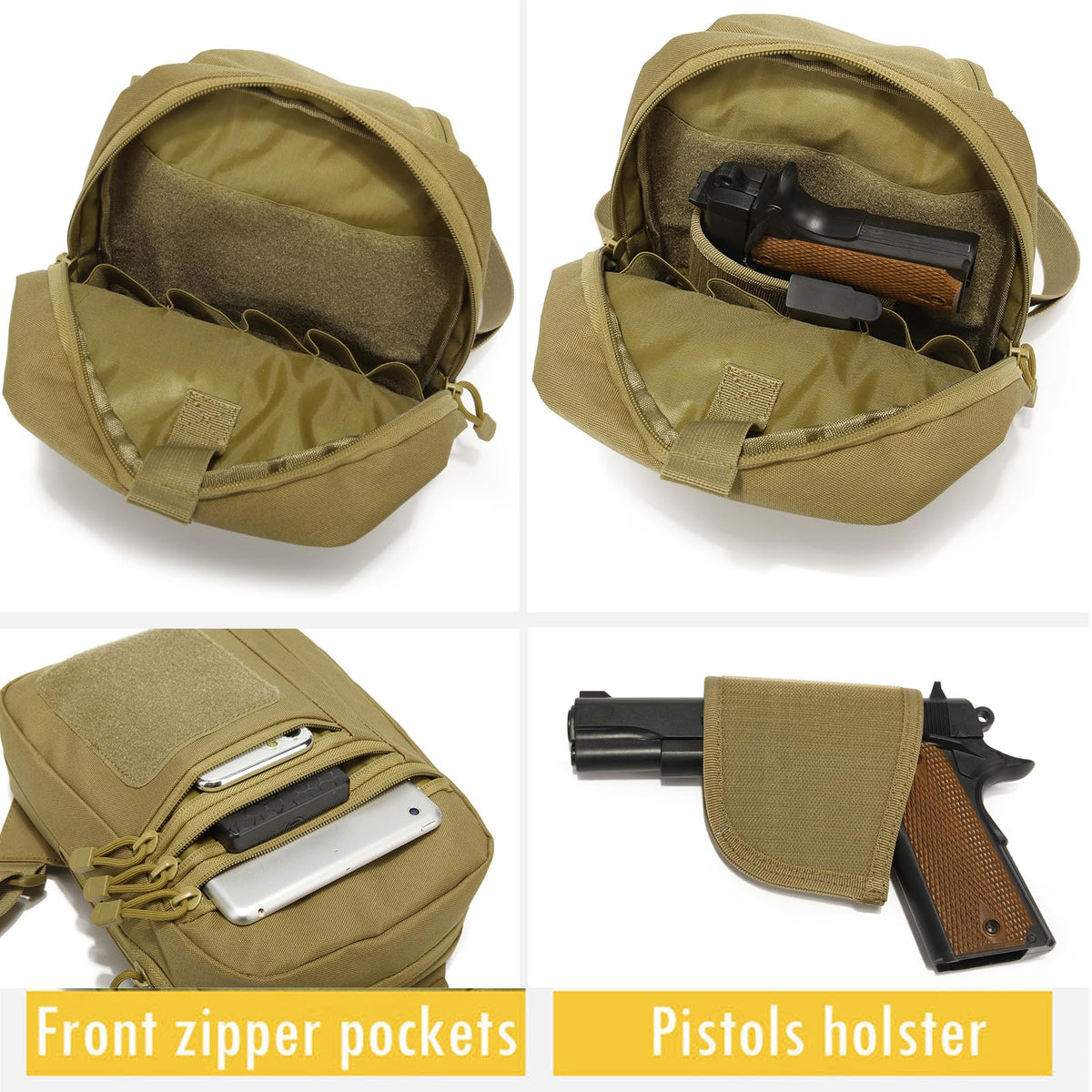 GAZJYUSP Small tactical concealed carry shoulder sling bag for men women Concealed carry crossbody bag with holster Personal pocket(Khaki)