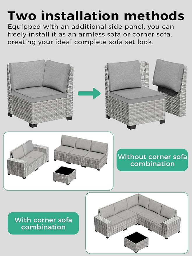 12 Piece Outdoor Wicker Rattan Sectional Sofa Set, 10-Seats Patio Furniture Conversation Set with 4" Thickened Cushions & Coffee Table, All-Weather PE Rattan for Garden, Backyard, Porch, Grey