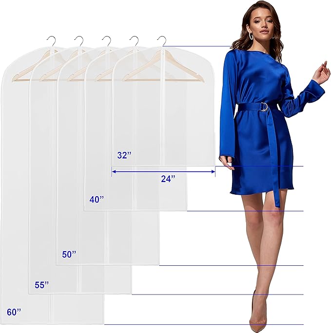 Simple Houseware 55-Inch Clear Garment Bags with Zipper for Suits, Dresses, Costumes, Uniforms - 10 Pack