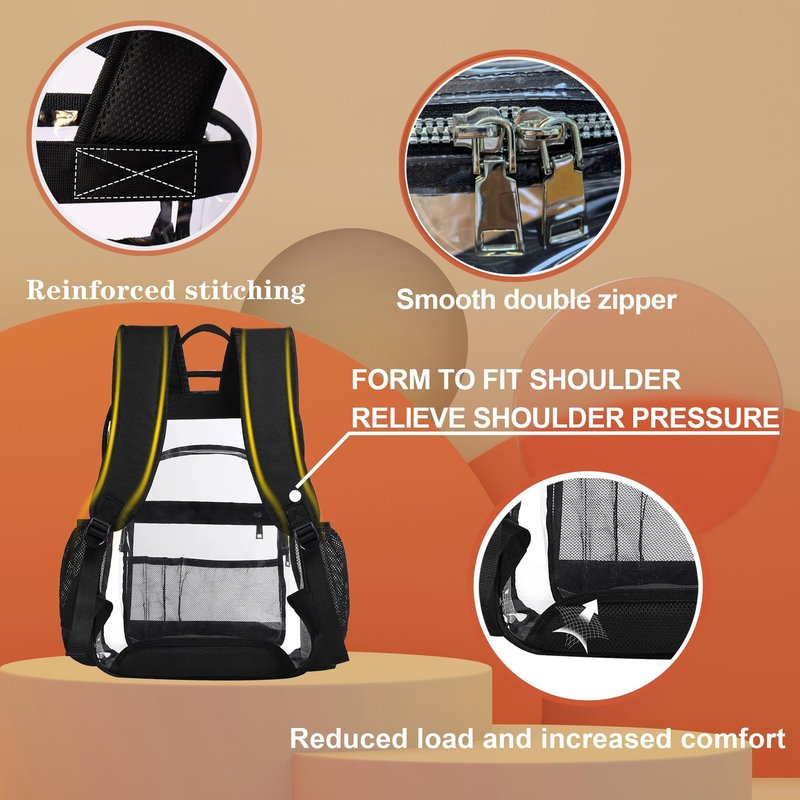 GiMiUiTo Clear Backpack,Heavy Duty Clear Bookbag See Through Backpack Large Clear Bag for School College Work Travel Security,Black
