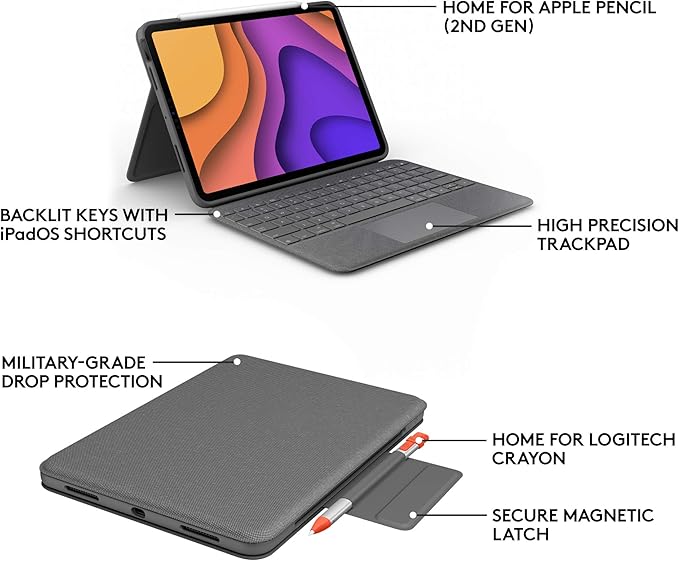 Logitech Folio Touch iPad Keyboard Case with Trackpad and Smart Connector for iPad Air 11-inch (M2 & M3), iPad Air (4th & 5th gen) – Graphite