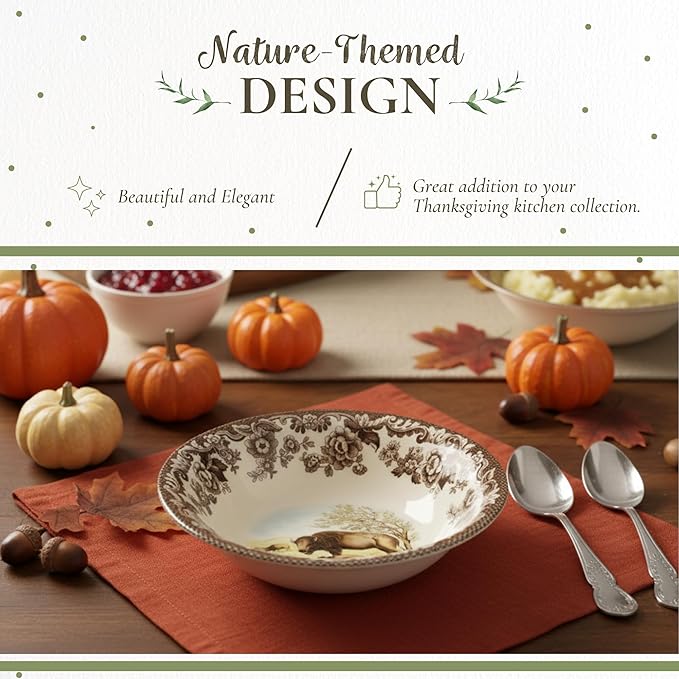 Spode Woodland American Wildlife Ascot Cereal Bowl - Bison Design, Fine Earthenware 8 Inch Bowl for Cereal, Salad, Ice Cream - Dishwasher, Microwave, Oven, Freezer Safe, Made in England