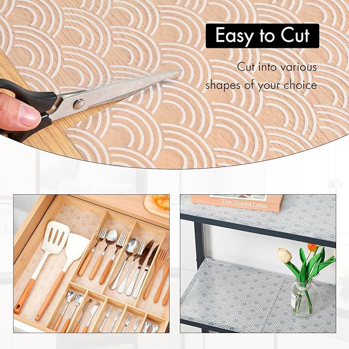 Cooyes Shelf Liners for Kitchen Cabinets – Non Adhesive Drawer and Cabinet Liner, Waterproof and Oil-Proof Kitchen Cupboard Shelf Paper EVA Material Fridge Liner for Refrigerator – Modern Pattern
