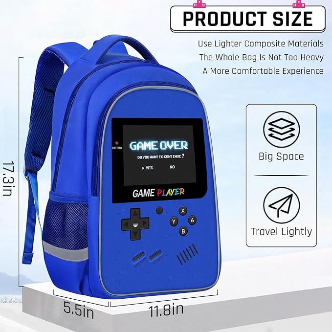 Backpack for School Boys,Gamer Boys Backpack for Elementary Middle School,Student Bookbag for Ages 6-18 Kids Children Teens,17″ Video Game Bookbag Travel Back Pack