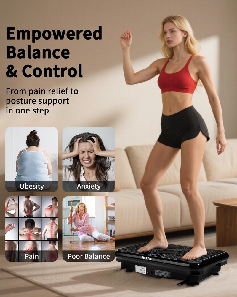 ROTAI Shake Plate Vibration Exercise Machine for Lymphatic Drainage Massager & Weight Loss, 400 lbs Capacity Whole Body Vibrating Plate Workout for Women and Men