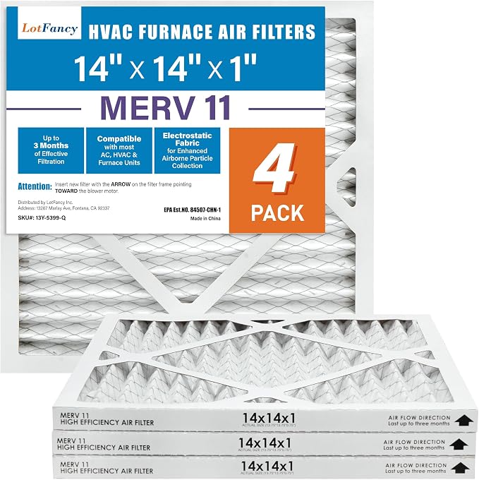 LotFancy 14x14x1 Air Filter MERV 11 4-Pack, Electrostatic Pleated AC Furnace