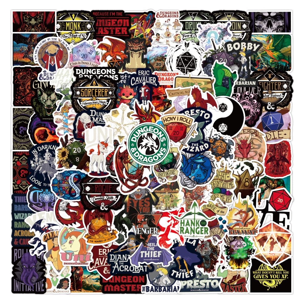 Dungeons and Dragons Stickers- 100Pcs Vinyl Waterproof Stickers for Teens, Gifts for Laptops, Car, Wall, Phone