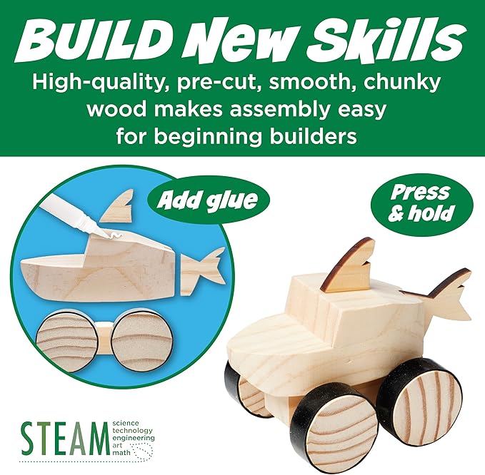Creativity for Kids Buildeez! Easy Wooden Model Set: Monster Shark Truck, Chomper - Arts and Crafts for Kids, STEM Kids Building Kit, Monster Truck Toys for Boys (Ages 5+)