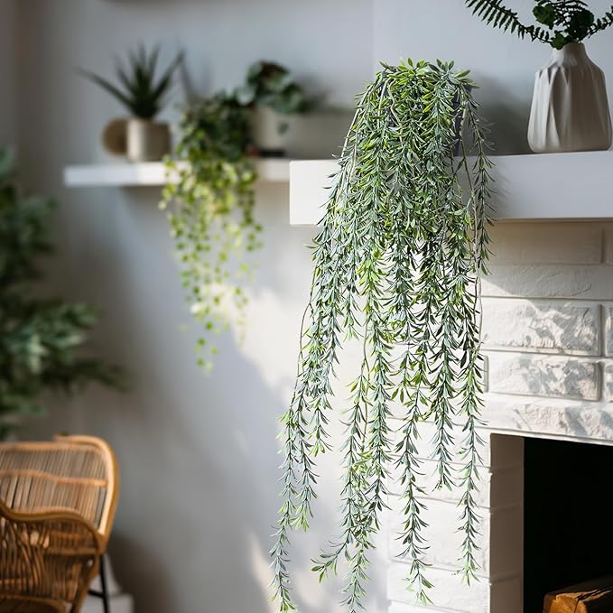 Artificial Hanging Plant 2 Pcs Faux Plant Ivy Vine Faux Eucalyptus Vines Fake Potted Greenery for Wall Living Room Home Shelf Office Bathroom Outdoor Indoor Decor (Type 5)