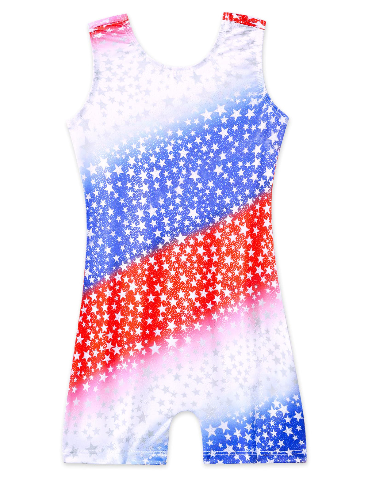Domusgo Leotard for Girls Gymnastics Size 7-8 Years Old Sparkly Red Blue White Star Biketard with Shorts