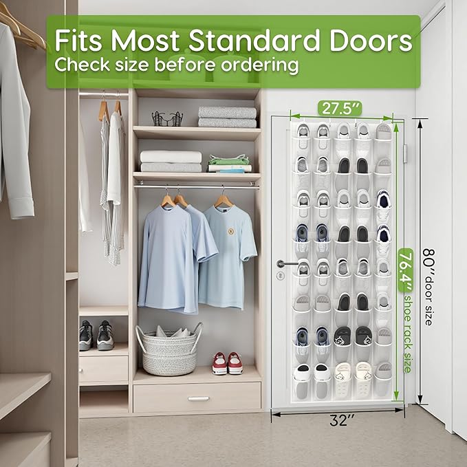 Unjumbly Over the Door Shoe Organizer with 40 Large Breathable Mesh Pockets, Space Saving Shoe Holder, Hanging Shoe Rack for Entryway Bedroom Closet Storage (White, 40 Pockets)