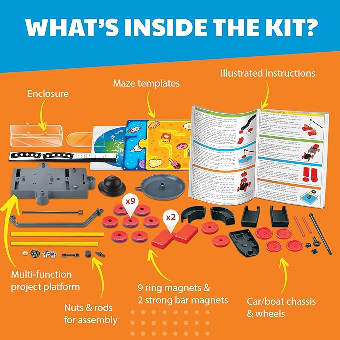 4M - STEAM Magnet Exploration - Hands-On Science Kit with Magnetic Toys Experiments for Kids Ages 5+ - Includes Magnet Toys Wand, U-Shaped Magnet, Racers, Yacht & More - Educational STEM Toy Gift