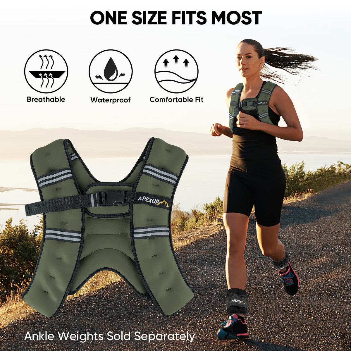 APEXUP 10lbs Weighted Vest Men Women, Weight Vest for Women Workout Equipment for Strength Training Running (Green)