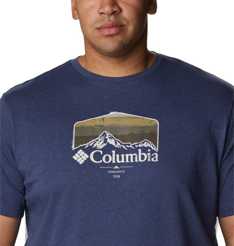 Columbia Men's Thistletown Hills Graphic Short Sleeve, Dark Mountain Heather/Hikers Graphic, X-Large