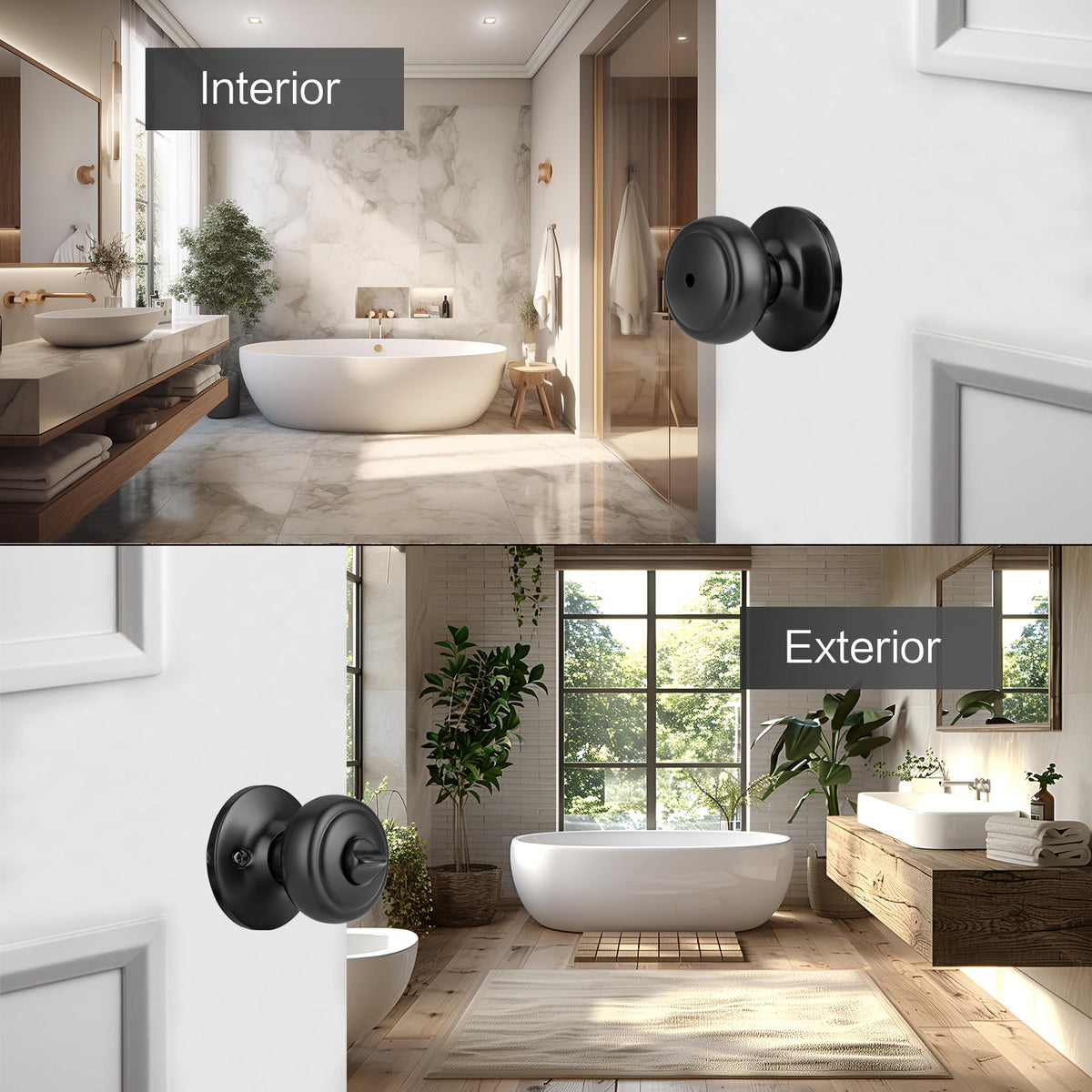 NCSEN Matte Black Door Knobs,Interior Door Knob with Lock,Coastal Style Door knob for Privacy and Bedroom (Bath or Privacy)
