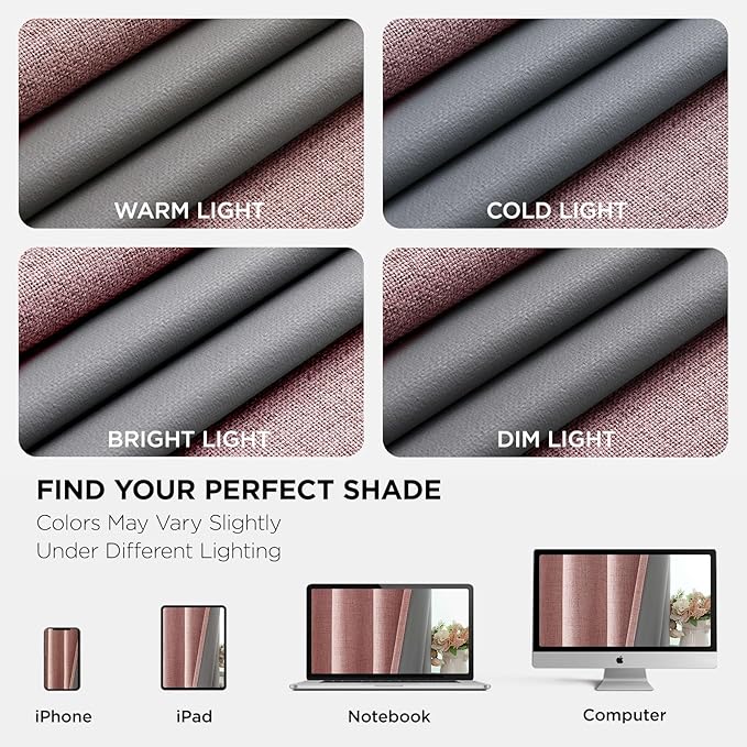 Joydeco Blackout Curtains 95 Inches Long 2 Panels Burg, Room Darkening Curtains for Bedroom, 100% Black Out Textured Thermal Drapes Privacy Protection 2 Panels Set(W52 x L95 Inch, Pink)