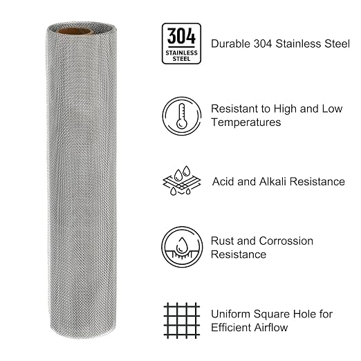 PATIKIL 40"L x 10"W Woven Wire Mesh, 26 Mesh 304 Stainless Steel Air Vent