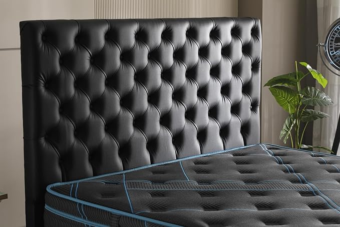 Ottomanson Queen 13" Luxury Black vBlue Eurotop Mattress - Inspired by Ancient Egypt - Medium-Firm Memory Foam Comfort - Premium Quilted Cover - Made in USA - Fiberglass-Free - Bed in a Box