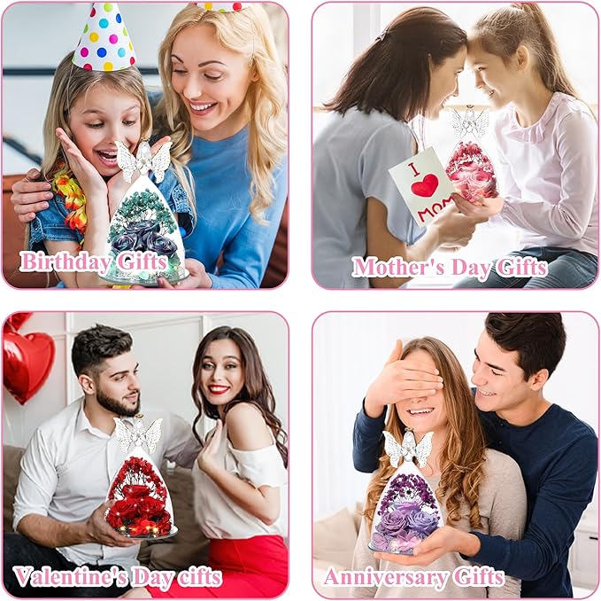 Ocosy Mothers Day Rose Gifts for her, Large Angel Rose Gifts for Women, Forever Real Roses in Angel Figurines, Angel Guardian with Roses Flower, Crystal Red