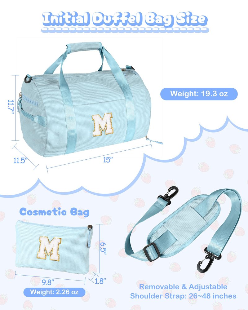 Vogewood Teenage Girl Gift Ideas, Girls Gym Bag, Kids Personalized Dance Bags with Shoe Compartment, Customized Travel Duffle with Toiletry Bag, Vacation Essentials for Kids (Letter V)