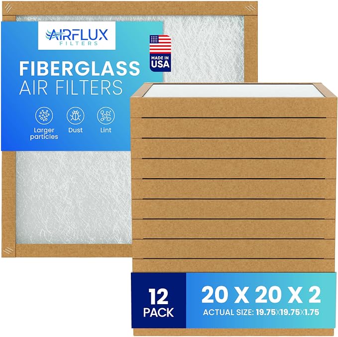 Fiberglass Air Filter -20x20x2Air Filter 12 Pack