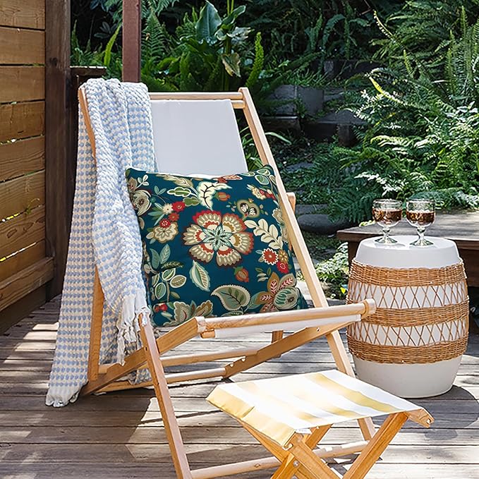 Outdoor Throw Pillow Covers 18”x18”, Decorative Pillow Covers for Patio Furniture, Modern Cushion Cases for Garden Couch Home Sofa Bed Office Chair, Pack of 2,Peacock Blue