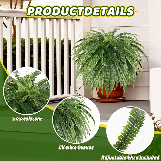 Single Silky 50" Artificial Fern Plant, Large Fake Fern with 116Fronds, Realistic Faux Boston Fern Bush for Outdoors & Indoor, Silk Greenery for Planter, Garden, Office, Home Décor