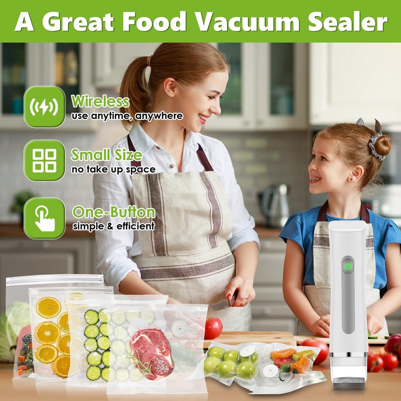 Vacuum Sealer for Food with Visible Water Tank, Handheld Vacuum Sealer Machine with 30 Reusable Bags, Compact Food Sealer Saver for 6X Preservation & Fresh, Wireless & Portable