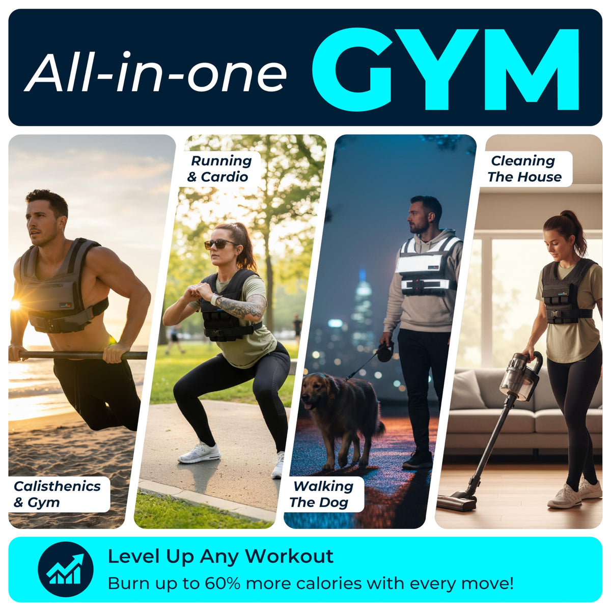Gymnastics Power - Weighted Vest 6lb, 10lb, 12lb, 25lb, 35lb, 45lb, 60lb Removable Iron Weights for Men and Women Workout for Calisthenics and Fitness Sport Training (45 LB - Black)