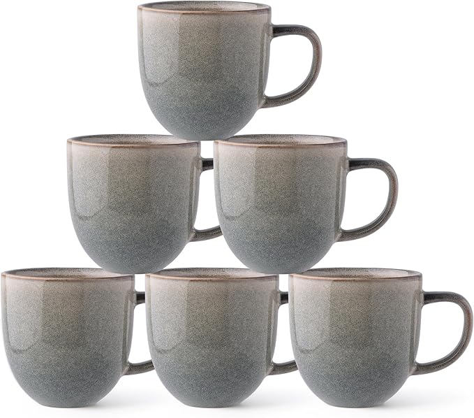 AmorArc 12oz Coffee Mugs, Ceramic Coffee Mugs set of 6 for Man, Woman, Dad, Mom, Modern Coffee Cups with handle for Latte/Cappuccino/Milk/Cocoa. Dishwasher&Microwave Safe, Reactive Glaze
