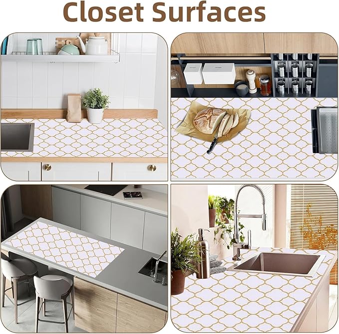 Shelf Drawer Liners for Kitchen Cabinets Non Adhesive Drawer Liner Thickened Refrigerator Liner Gold Quatrefoil Strong Non-Slip Paper for Tool Box with Knife and Tape Measure,23.6 x 354.3 Inches