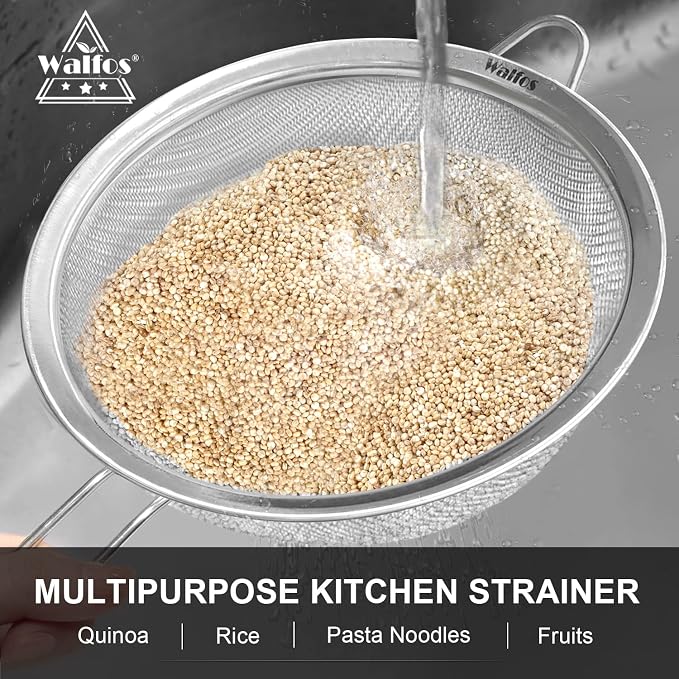 Walfos 6.3 Inch Fine Mesh Strainer, Premium Stainless Steel Sieve and Sifter