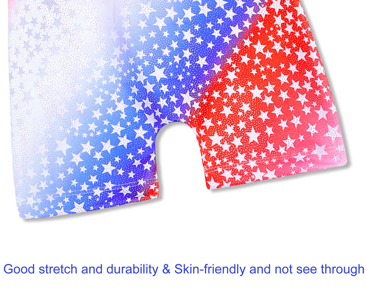 Domusgo Gymnastics Leotards for Girls 4t 5t Sparkly One Piece Sleeveless Red White Blue Star Biketard