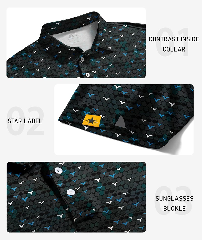 ZITY Mens Golf Polo Shirts Short Sleeve UPF 50+ Performance Moisture Wicking Print Pattern Casual Collared Golf Shirt for Men Lake Blue Large