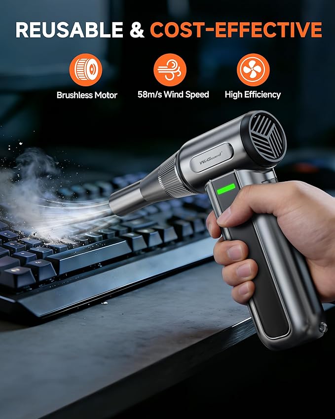 WeGuard W22 Electric Air Duster, 180000 RPM Compressed Air Duster with LED Light, 3-Speed Adjustable/Compressed Air Can Alternative, Dust Blower for Computer, Keyboard, Car, Leaves, Outdoor