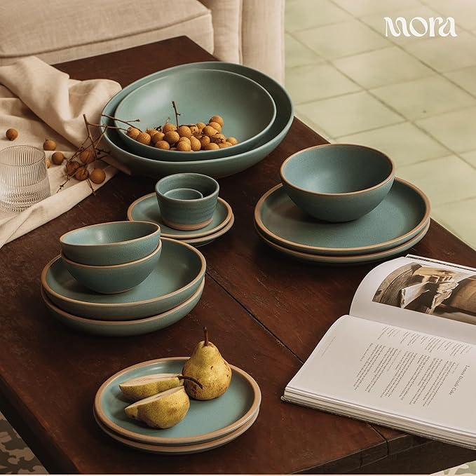 MORA Jumbo and Large Bowls Set of 2, 2.5 and 1.5 Qt Ceramic Pottery Mixing Bowls - Microwave and Dishwasher Safe - Merrigold & Iris