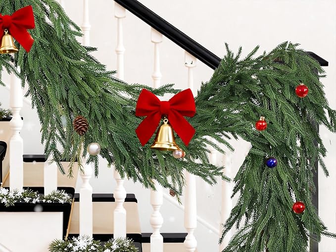 DearHouse Christmas Norfolk Pine Garland, 9 Ft Artificial Greenery Christmas Decoration for Holiday Season, Mantel Fireplace Table Runner Centerpiece