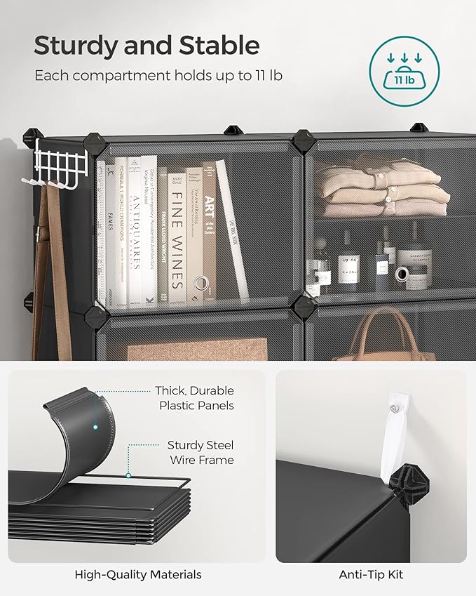SONGMICS Shoe Rack Organizer, 8-Tier Shoe Storage Cabinet for Closet and Entryway, Holds 32 Pairs of Shoes, Adjustable, Ink Black and Trasparent ULPC034B01