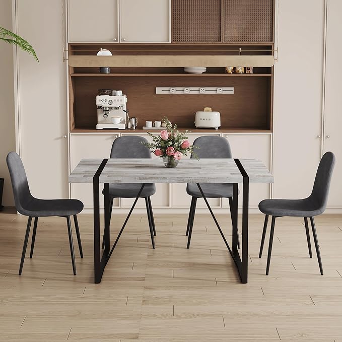 Dining Table Chairs Set for 4, Modern Rectangular Dining Room Table Set Upholstered Dining Chairs 55" Dinner Table Set for Kitchen