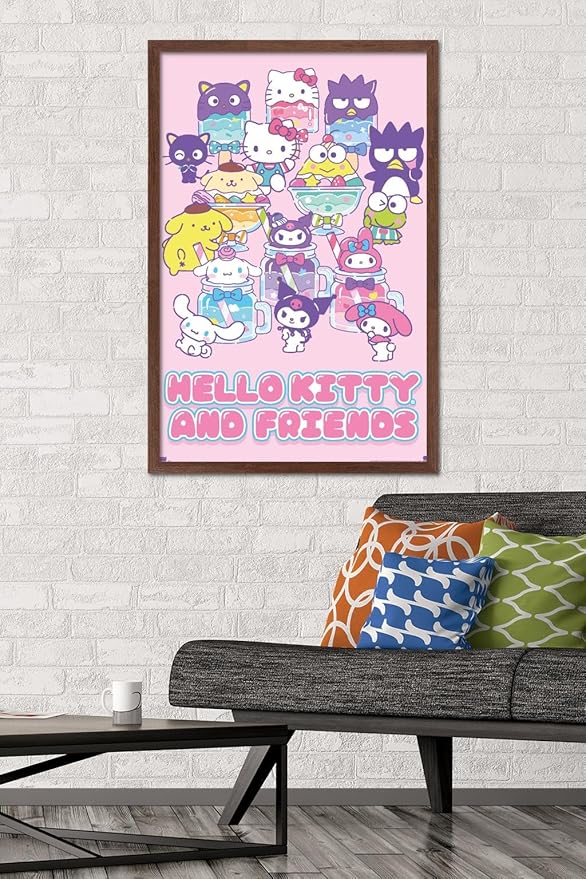 Trends International Hello Kitty and Friends: 24 Summer Fresh - Group Wall Poster, 34L x 22.4W, Mahogany Framed Version