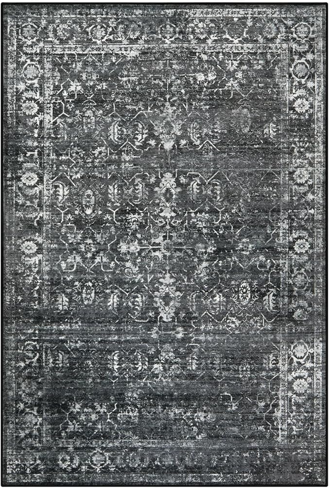Lahome Washable Black 4x6 Area Rugs for Living Room Bedroom, Boho Vintage Non Slip Stain Resistant Floor Dining Room Carpet for Office Entrance Decor