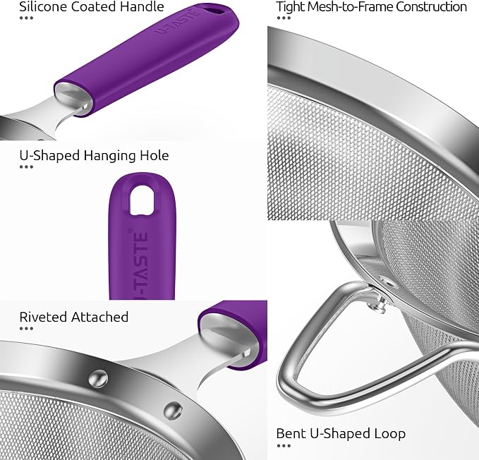 U-Taste Small Fine Mesh Strainer: 18/8 Stainless Steel 3.35in 30 Mesh Kitchen