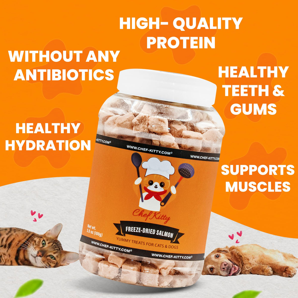 Chef Kitty Wild Caught Freeze Dried Salmon Cat & Dog Treats, Omega-3, 2.7oz