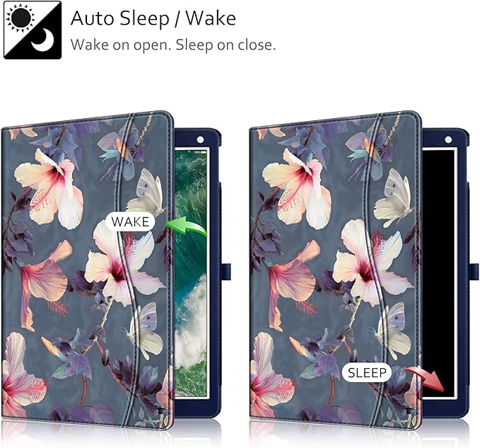 Fintie Multi-Angle Case, 2017/2015 iPad Pro 12.9 inch (Old Model) 1st & 2nd Gen Case - [Corner Protection] Folio Stand Cover with Pencil Holder & Pocket, Auto Wake/Sleep, Blooming Hibiscus
