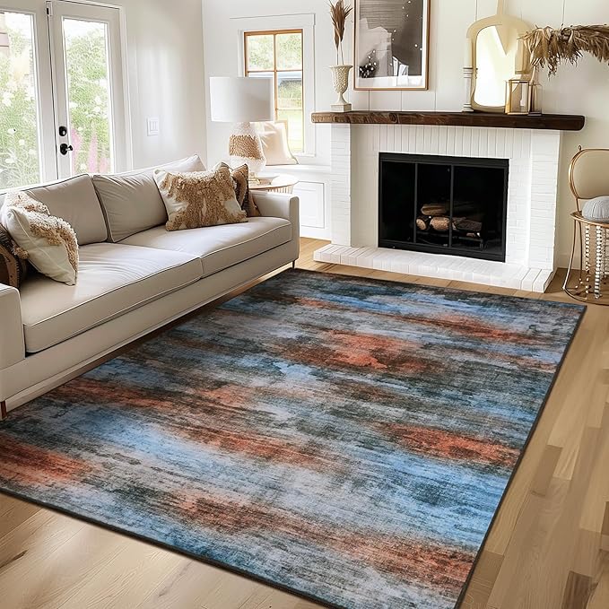 WILLSUN Washable Area Rugs, 3x5 Non-Slip Boho Large Area Rugs for Living Room, Bedroom, Machine Washable Vintage Rug, Indoor Floral Print Carpet for Home Decor, Kid & Pet Friendly Mat