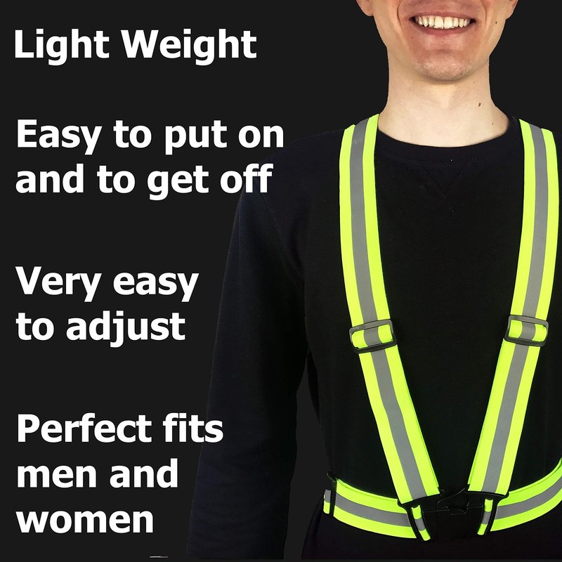 HiVisible Elastic Reflective Vest Straps & 4 Ankle Bands - Fully Adjustable, Lightweight, Super Reflective Silver Stripes - Reflective Vests Running, Cycling, Walking - Men, Women, Kids