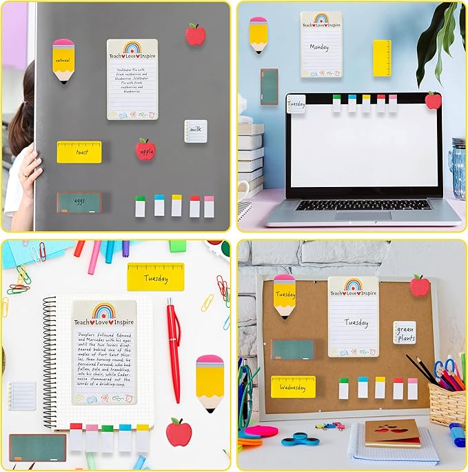 Xqumoi 12 Pack Teaching is A Work of Heart Sticky Notes Set - Ruler Blackboard Pencil Apple Shape Self-Stick Note Pads Teacher Appreciation Gift Writing Memo Pads Page Marker School Office Supplies