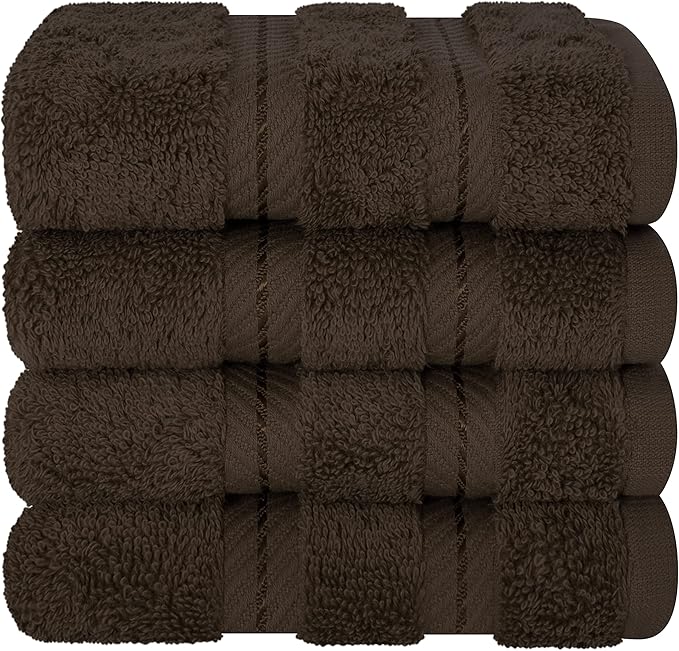 American Soft Linen Luxury Washcloths for Bathroom, 600 GSM 100% Cotton 4 Piece Turkish Wash Cloth Set, 13x13 in Soft Rags for Body and Face, Brown Washcloths