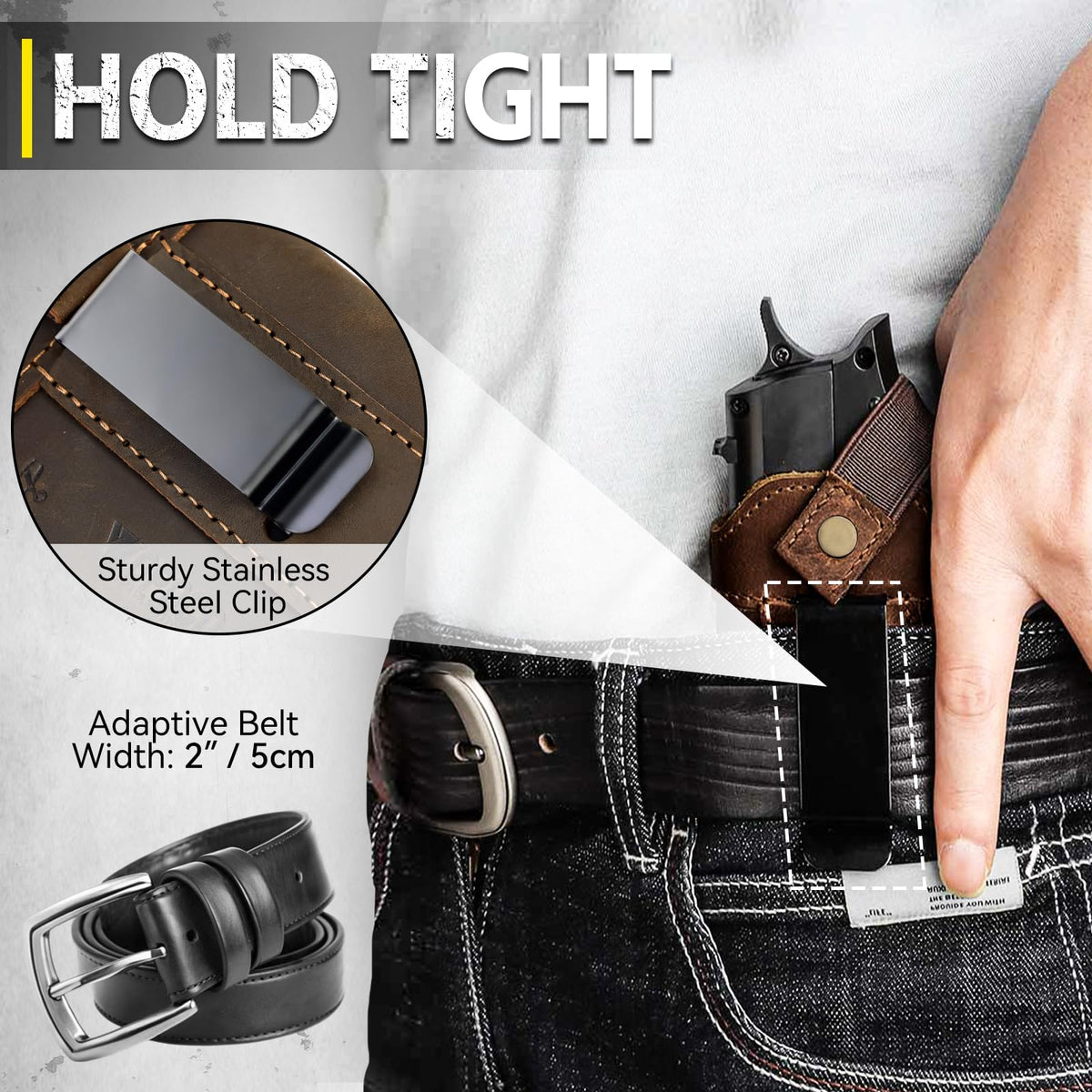 IWB/OWB Universal Leather Gun Holster for Men Women Right/Left Concealed Carry Holster Fits Glock 17/19/23/26/42/43X Taurus G2/G2C/G3C Sig P365 P320 Springfield Hellcat M&P 9mm Shield Most Size Pistol